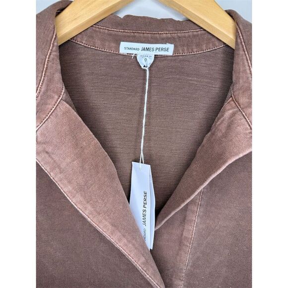 James Perse High Twist Jersey Oversized Polo Brown V-Neck Top NWT Size 0 XS - Picture 2 of 8